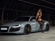 Audi R8 and hot blonde in black lingerie