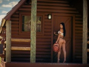 Hot ass brunette and log cabin
