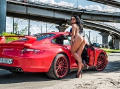 Hot butt bikini babe and Porsche