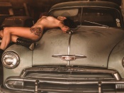 Nude inked babe and Chevy
