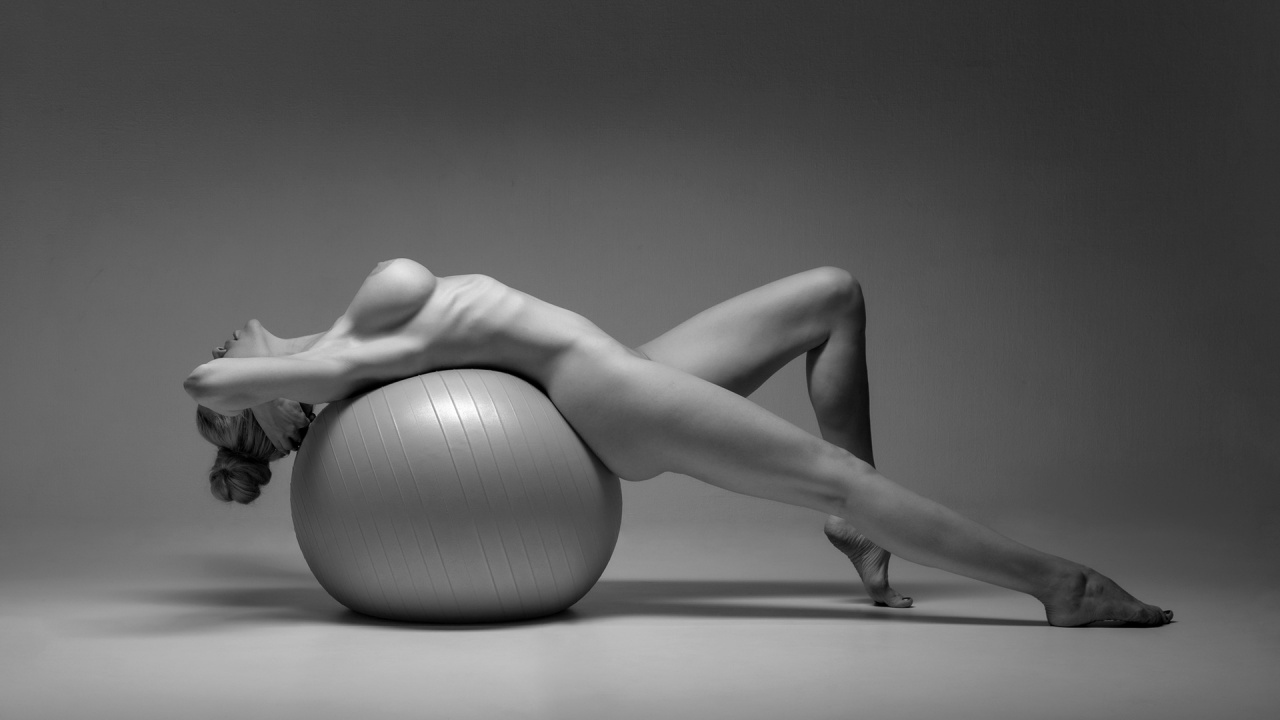 Nude blonde and big ball