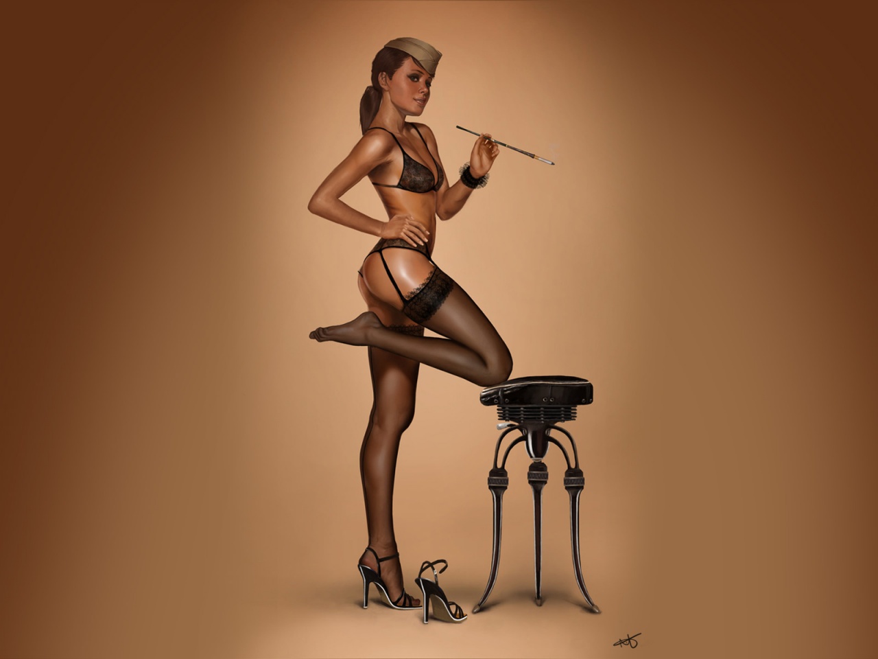 Pinup girl in lingerie wallpaper