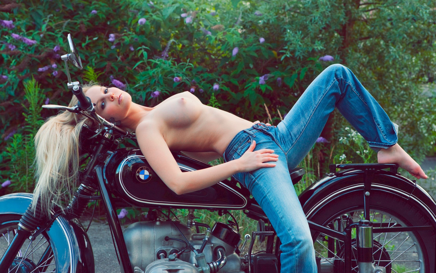 Topless Belinda on Bike